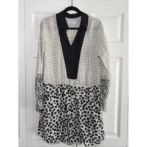 A.L.C. Savanna Silk Polka Dot Mini Dress Womens Size S Black White Long Sleeve